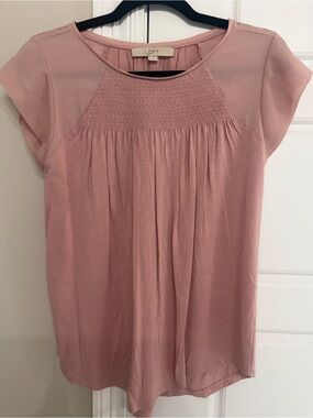 LOFT Blush Pink Smocked Yoke Flutter Sleeve Blouse
